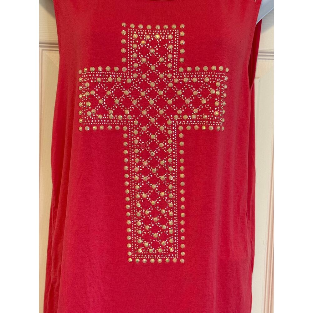 Vocal USA Cross Tank Top Small | Western Boho Rocker Studded Graphic Made in USA - Picture 3 of 8